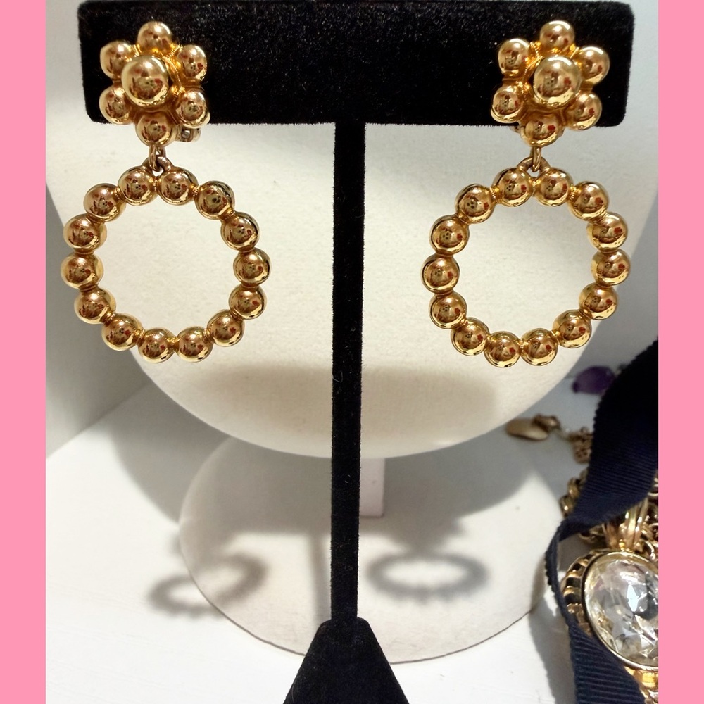 💖SOLD💖Dior Gold Beaded Floral Hoop Drop Earrings